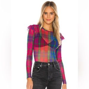 Only Hearts NYC Size Small Multicolored Sheer Plaid Top